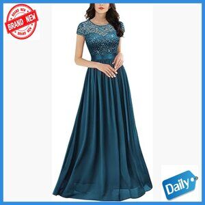 Sequin Lace Maxi Dress Scoop Neck Formal Bridesmaid Party Evening